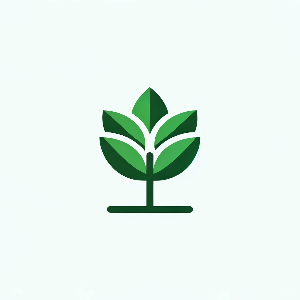 A minimalist logo design featuring a green tulip tree. The logo has a simple, clean aesthetic with sleek lines.