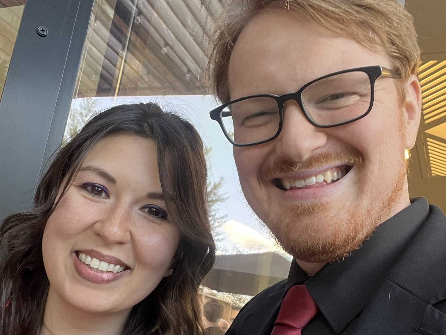 Matt and Chloe at a wedding